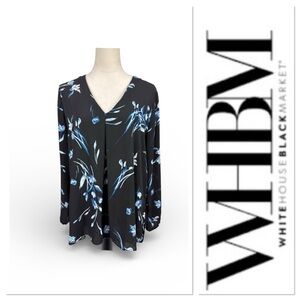 White House Black Market floral blue long sleeve top size XL